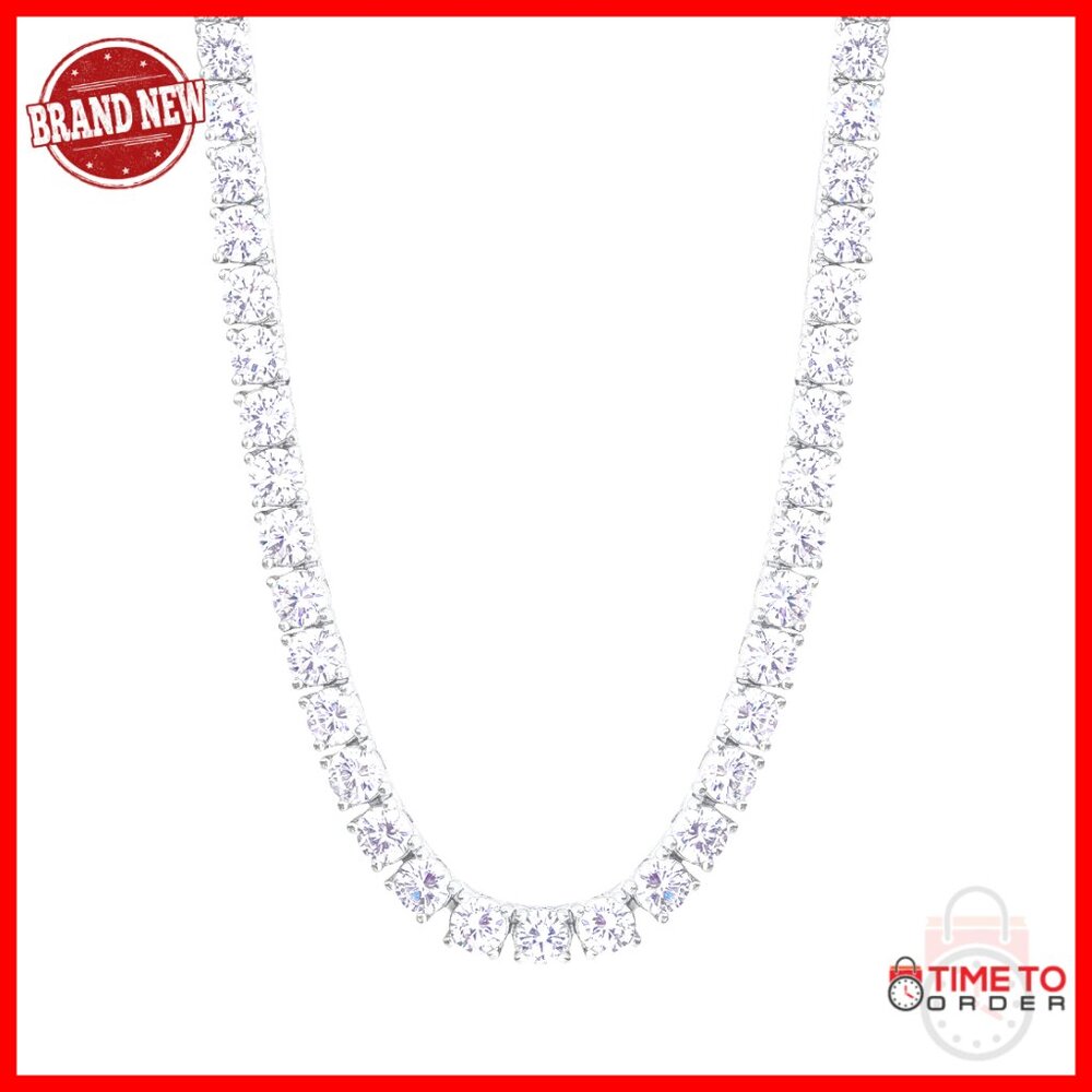 Men's Tennis Chain Necklace 5mm Prong-Set 5a Cz Stones Brass Gold Plated